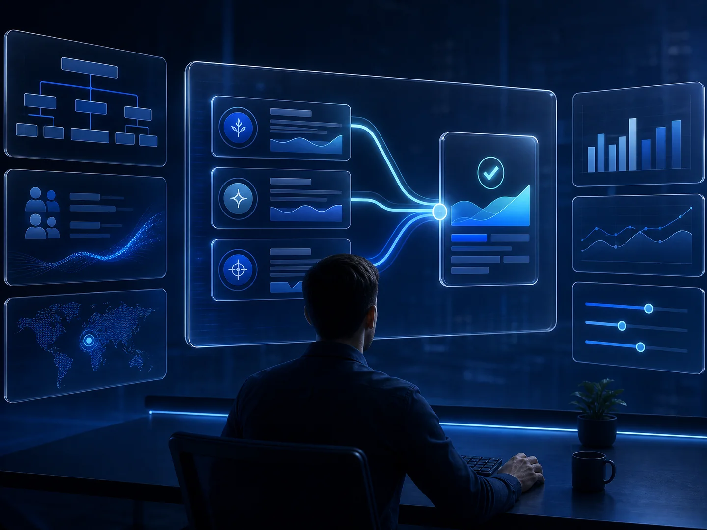 Google Ads management interface connecting campaigns queries and conversions