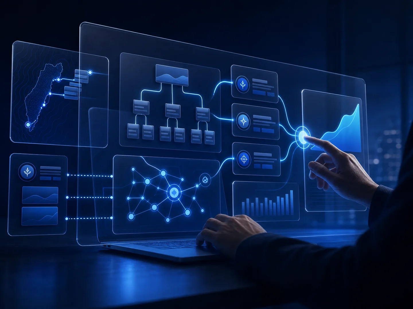 SEO strategy interface connecting technical structure content and authority